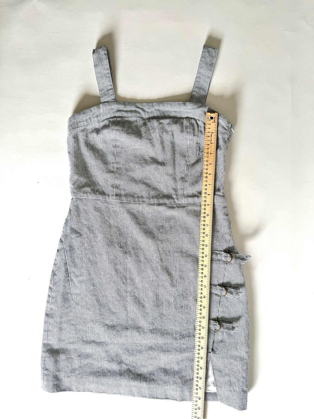 Simply Noelle Pinstripe Buckle Accent Mini Dress EUC S/M Coastal Resort Summer - Picture 10 of 12